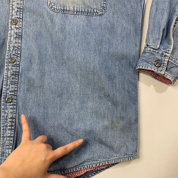 Vintage Guess Jean Shirt Mens M Medium Blue Denim Cotton Houndstooth Lined - Picture 4 of 14